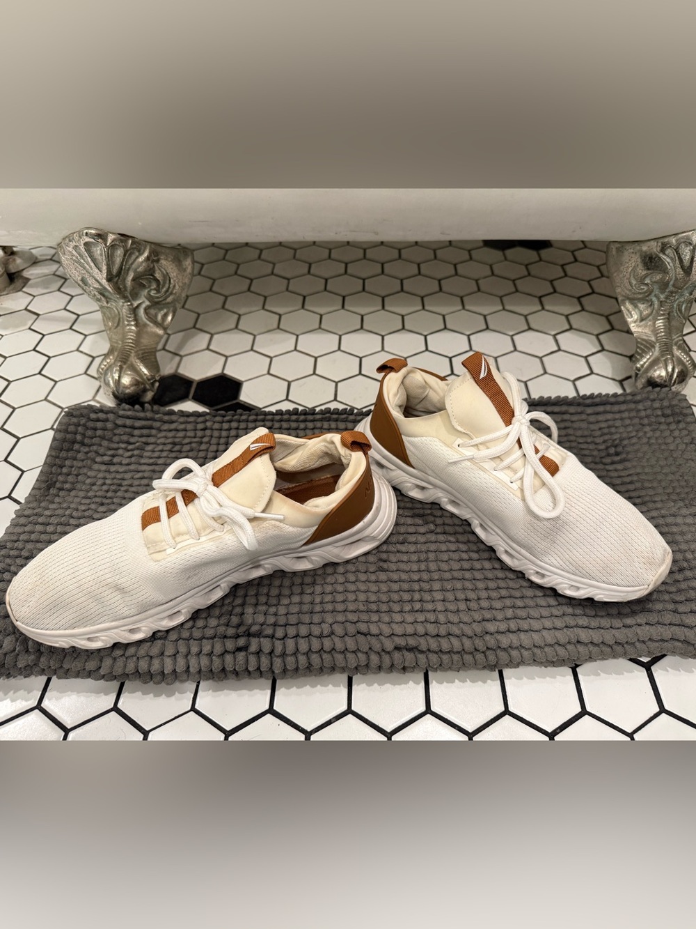 Nautica White and Brown Knit Athletic Sneakers